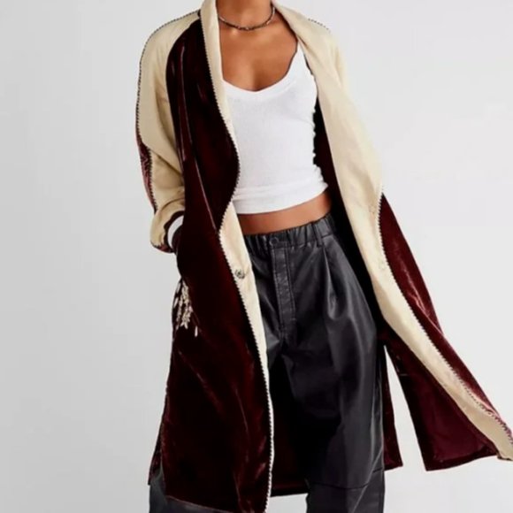 Free People Burgundy and Cream Embroidered Coat - Picture 14 of 14